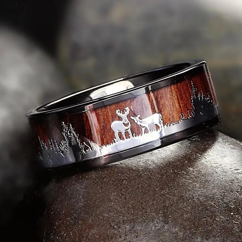 Mood Steampunk hammasratas roostevabast terasest rõngad Inlay Koa puidust sõrmused meestele Poleeritud hiphop punk rock biker ehted