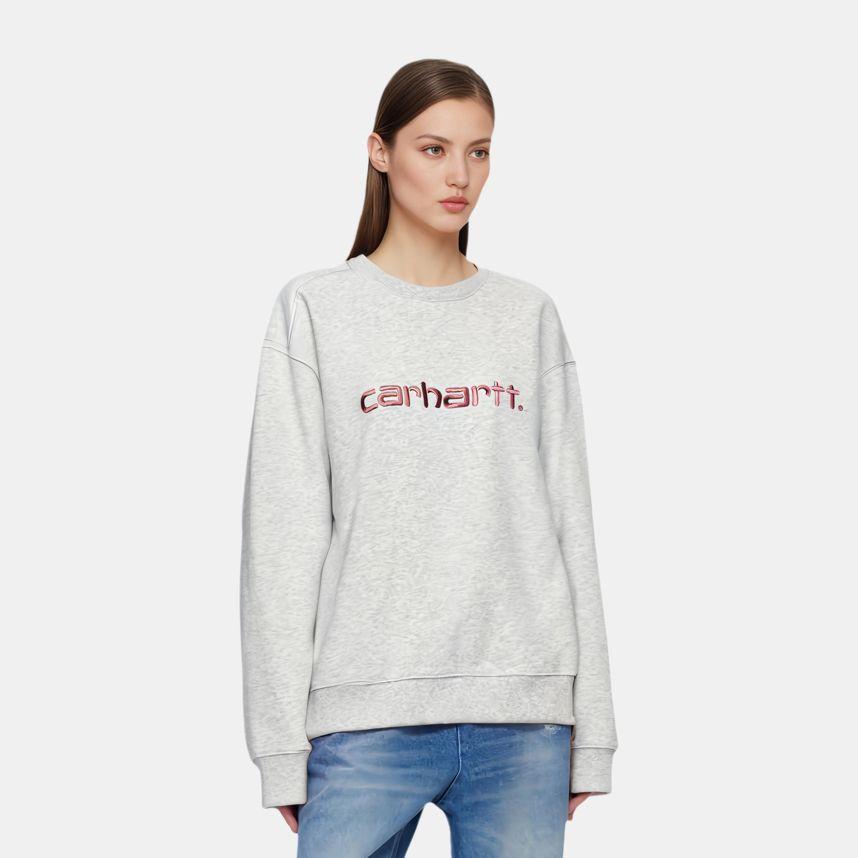 Carhartt WIP Womens Sweatshirt With Embroidered Script Logo Crew Neck Long Sleeve Pullover Women Sweatshirts Gray I033647-2J5-XX