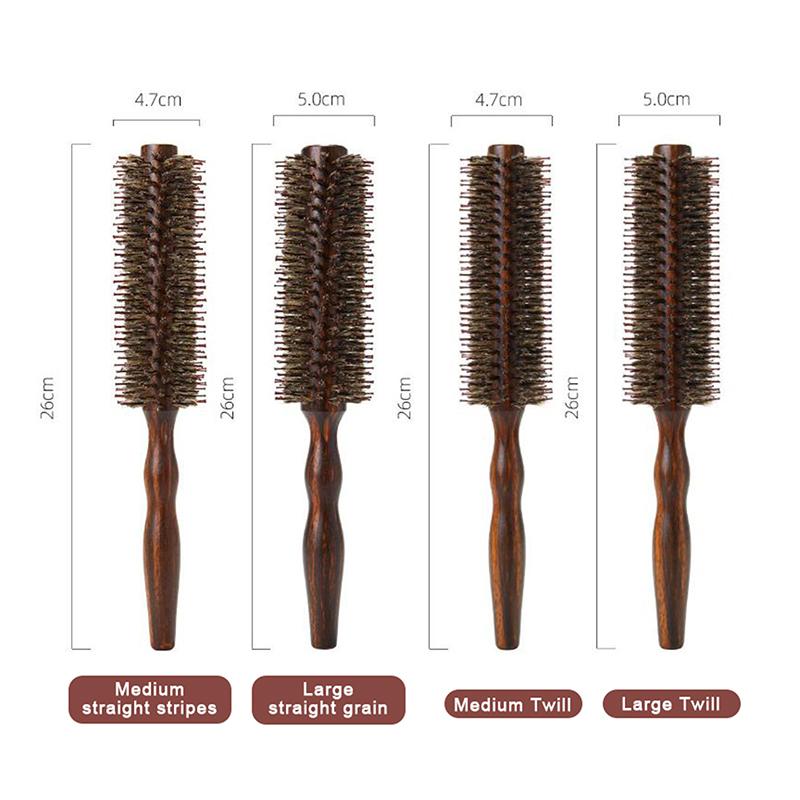 Barber Hair Round Roller Wood Hair Brush Boar Bristle Nylon Hair Comb Hairdressing Combs Round Paddle Brush Women Men Curly Hair