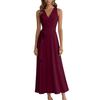Sleeveless V Neck Wrap Dress for Women with Adjustable Waist Tie and Flared Hem Suitable for Daily Wear and Events