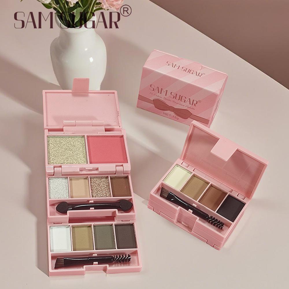 Mini Portable Folding Combination Palette Eyeshadow Highlight Blush Pearl Velvet Fine Blush Waterproof Glitter Highlight