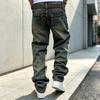 European and American Men's Jeans New Trendy High Street Ripped Old Non-elastic Loose Straight Trousers