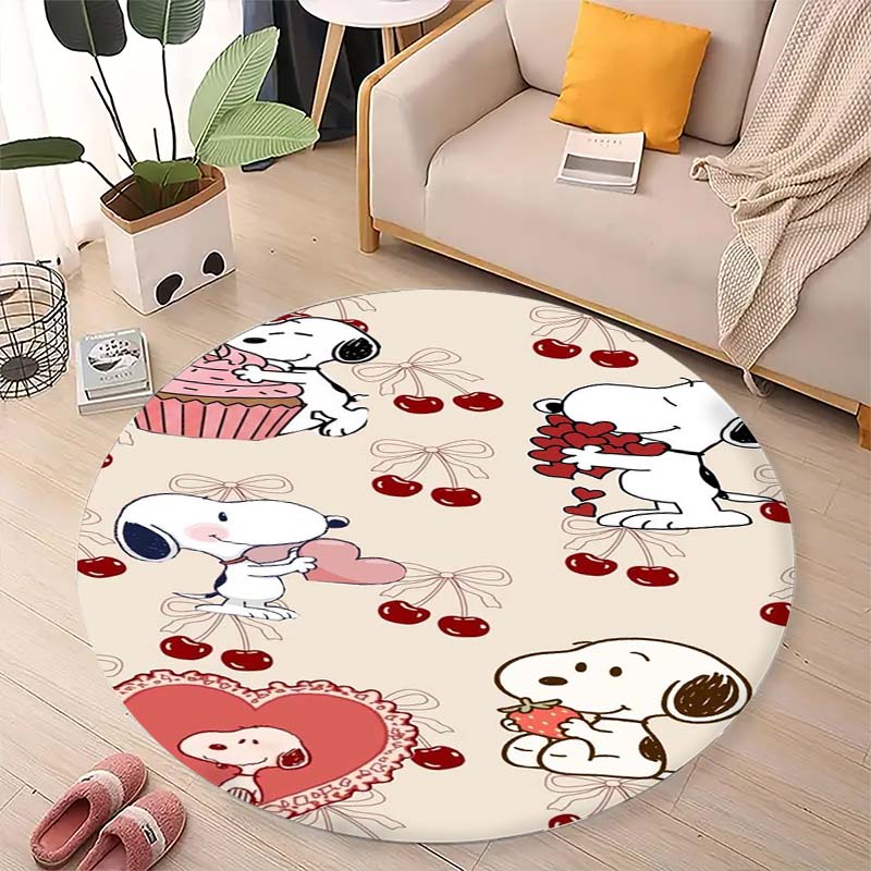 Cute Peanuts Snoopy Round Rug Anti-Skid Floor Carpet for Living Room Bedroom Children Room Home Decoration
