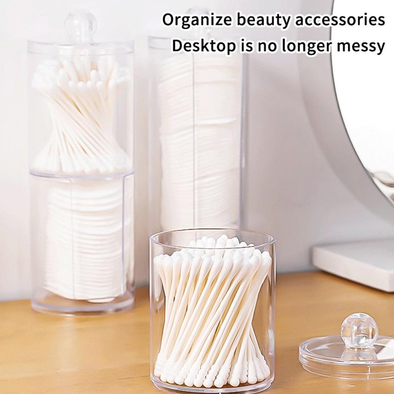 Round Acrylic Cotton Swab Box With Lid Dustproof Makeup Cotton Storage Toothpick Organizer Box