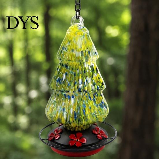 Outdoor Garden Decor for Bird Watchers Stained Glass Hummingbird Feeder, Christmas Tree Shaped Colorful Feeder Yard Hanging Waterer Patio Decoration