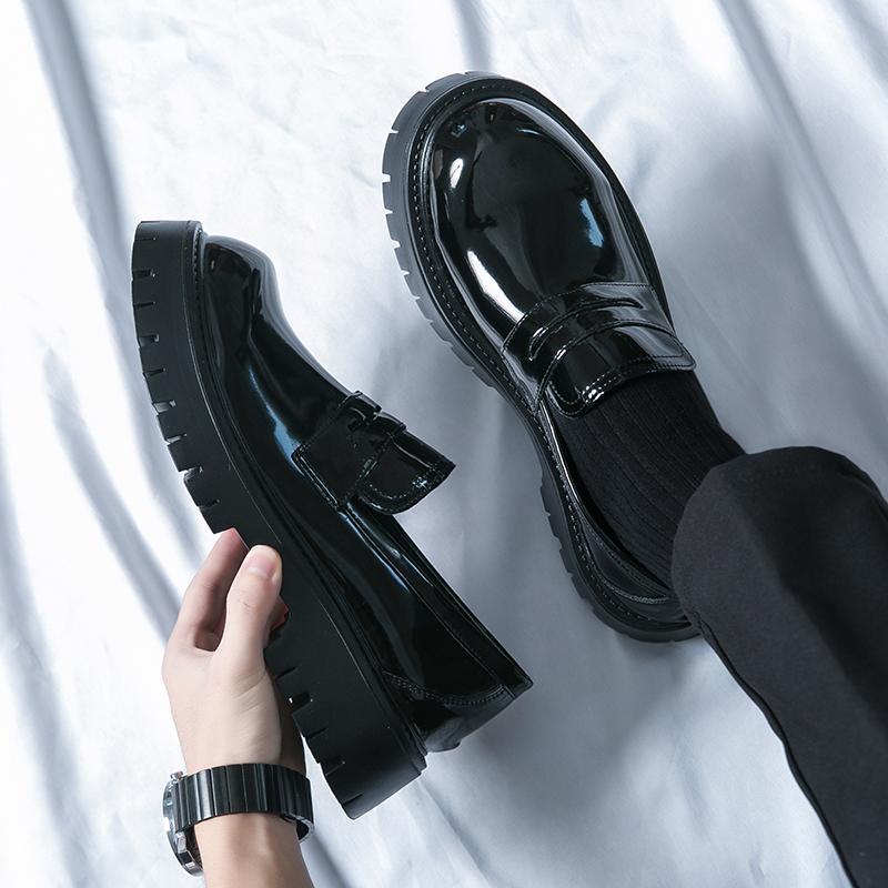 Big head leather shoes men's small man with uniform to work small leather shoes trend glossy casual lazy loafers men