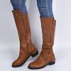 Women Zipper Square Heel Solid Color High Boots Knee-High Shoes Round Toe Boots