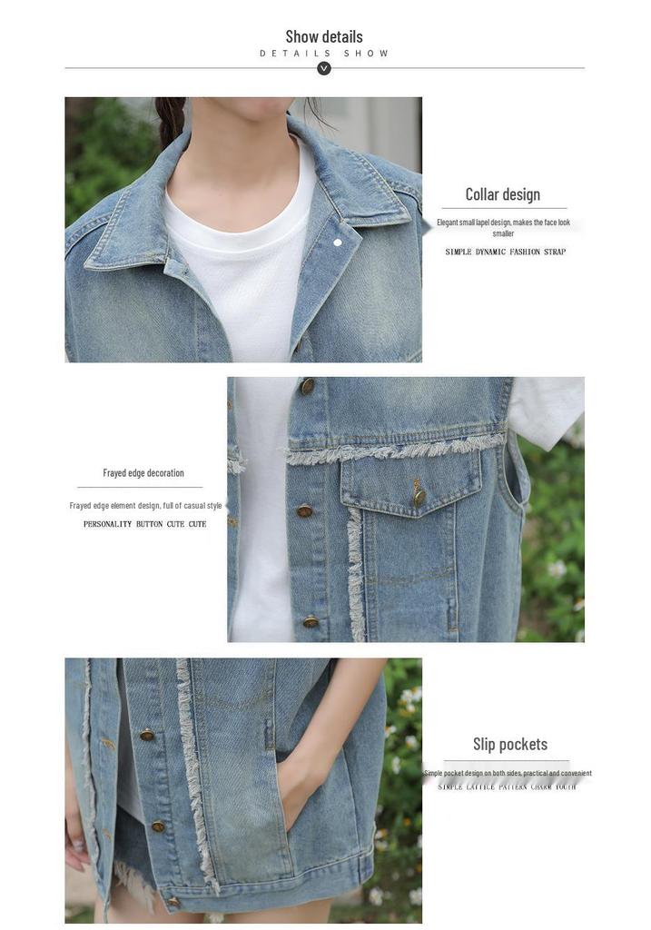 Women's 2026 Korean Style Blue Denim Vest - Loose, Sleeveless Fashion Layering Outerwear