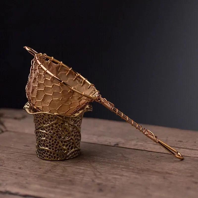 Passoire à thé japonaise Filtre à thé en cuivre pur Maille Argent Doré Filtration du thé Thé Accessoires de thé Passoire à thé en maille dorée