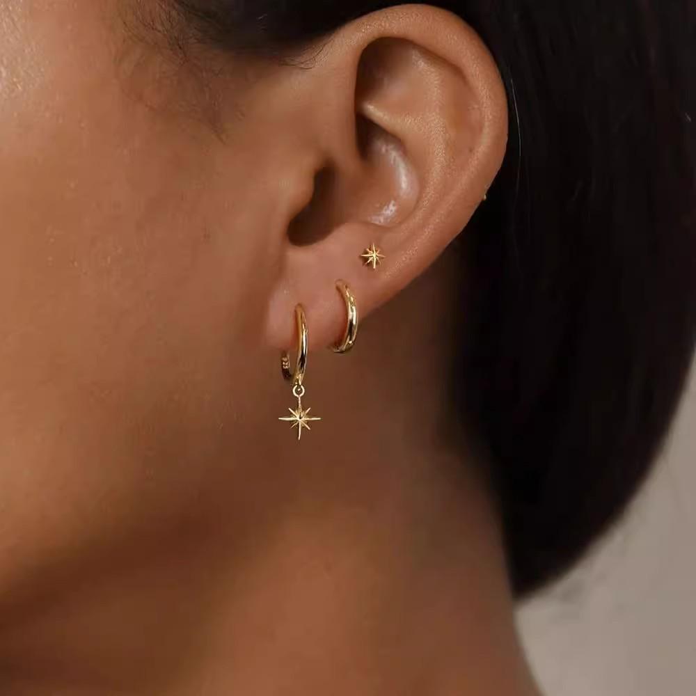 3pcs Fashion Metal Round Star Drop Earrings Set for Women Tassel Dangle Hexagram Earring Hip Hop Punk Men Unisex Rock Jewelry
