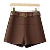 Khaki Woolen A-Line Booty Shorts: Women's Casual Wide-Leg Pants for Autumn/Winter 2024 Fashion
