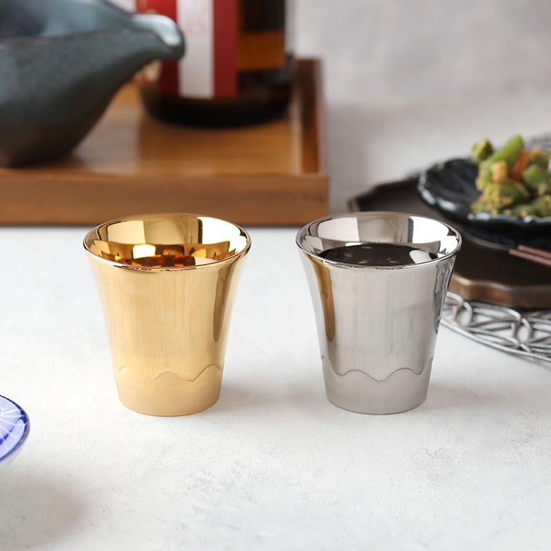 EAST Table Cup Gold Glaze Fuji Mino Ware Wooden Box Made In Japan Mt. 716-012-01