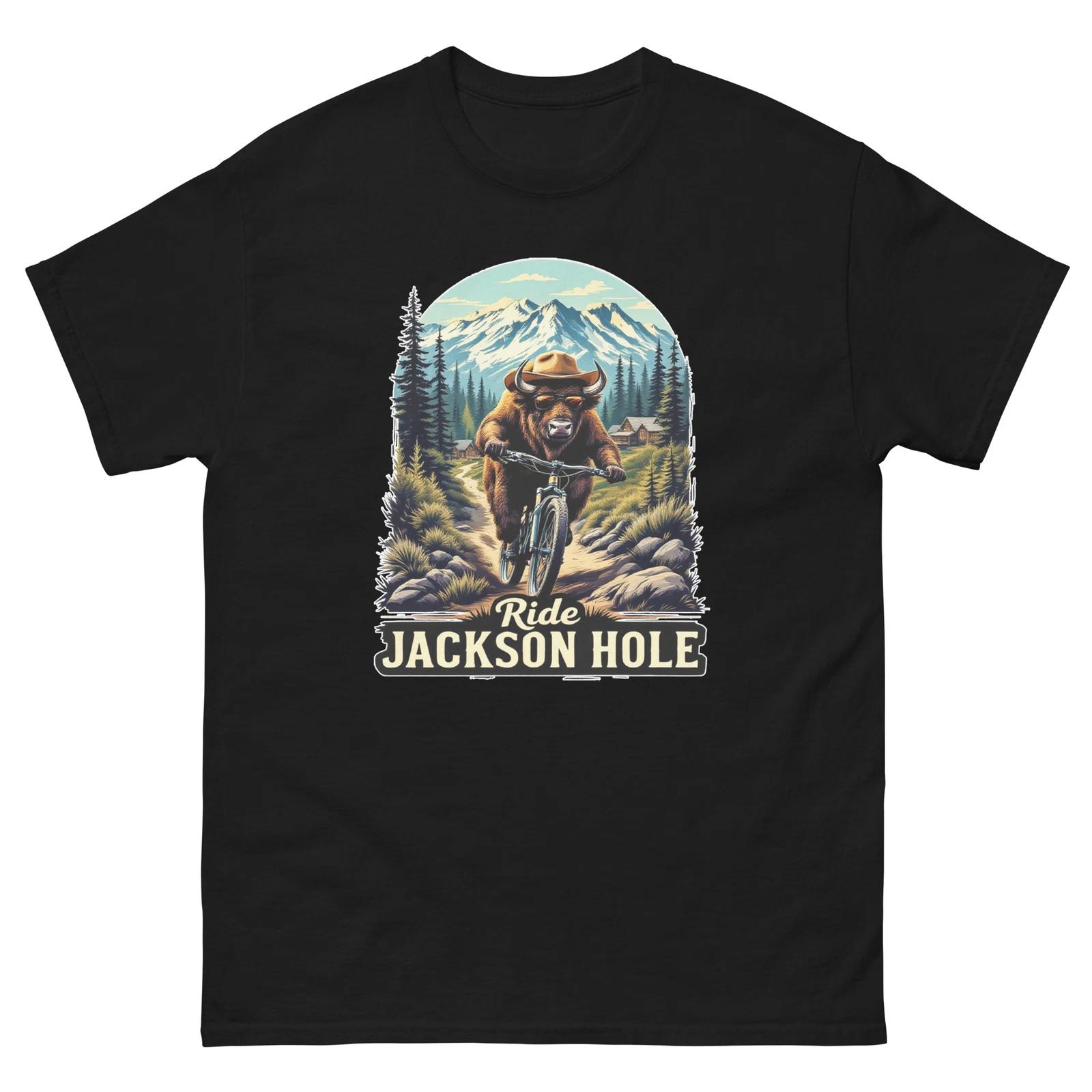 

Ride Jackson Hole Bison Fun USA Bike Cycling Animal T-Shirt S