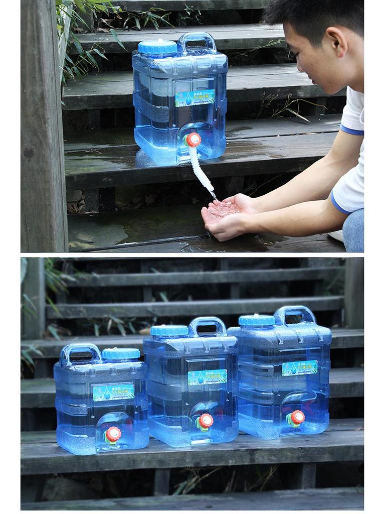 15L Square Outdoor Water Bucket with Faucet, Food-Grade PC for Household and Camping Use
