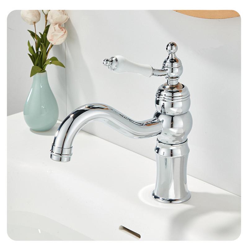 

Tuqiu Золотий змішувач для ванної кімнати Латунь Античний змішувач для ванної кімнати Змішувач для холодної та гарячої води Змішувач для раковини Кран для умивальника з одним отвором