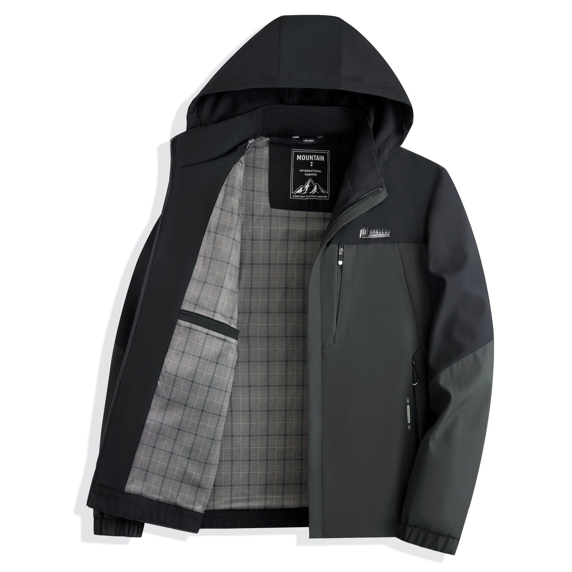 

Новая мужская куртка с капюшоном Весна и Осень Модная повседневная куртка с цветными блоками Ветрозащитная Деловая 195