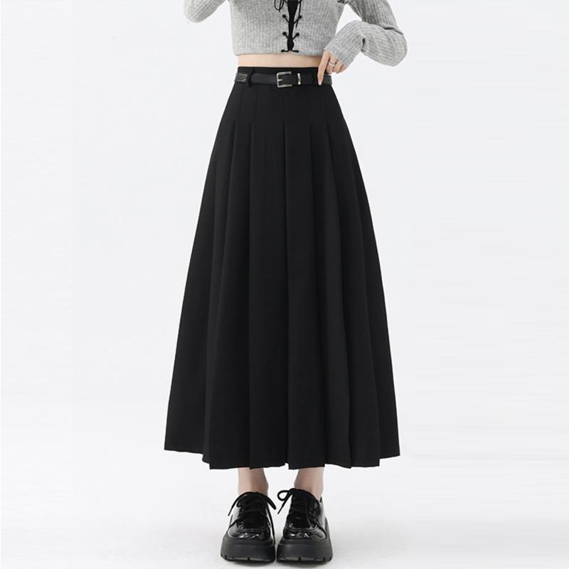 

Women’s Pleated Skirt Preppy Style High Waist A Line Mid-length Skirts Vintage Casual Y2k Clothing Autumn S