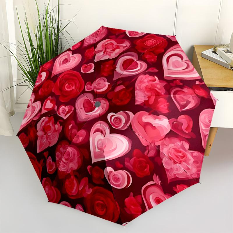 

1pc Heart Roses Pattern Automatic Opening and Closing Folding Umbrella with 8 Iron Ribs - Portable, Foldable for Travel yy251124103
