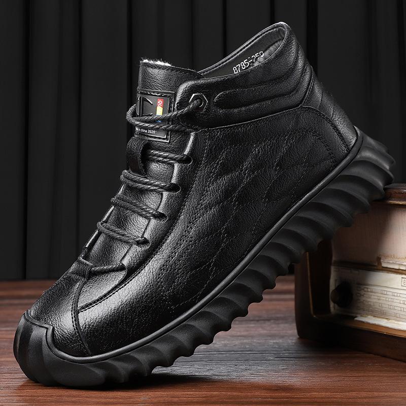 Winter warm thickened wool casual men's cotton shoes high-top men's non-slip dad shoes lace-up thick-soled junior cotton boots