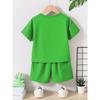 Boys' Spring and Autumn Set with Stylish Dinosaur Print Round Neck Short Sleeve T-Shirt and Shorts Casual