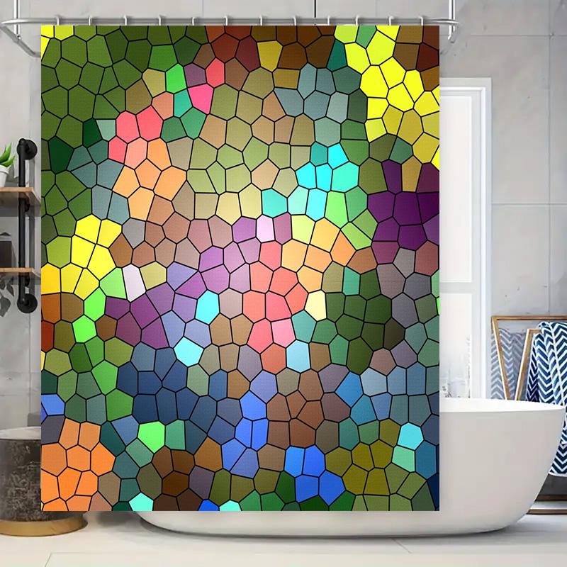 Multi-Color Mosaic Shower Curtain For Bathroom Decor Waterproof Fabric Modern Bathing Room Decoration Ideas Available In Various