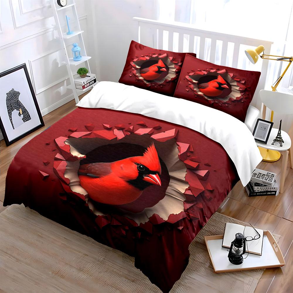 Cardinal Bird Decorative Set Soft Comfortable Duvet Cover Bedding Set Included 1*Duvet Cover & 2*Pillowcases, Gift