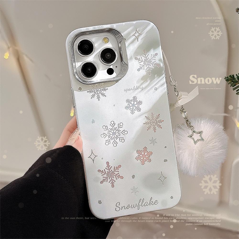 Autumn and Winter Atmosphere Iphone15 Suitable for 14Promax Mobile Phone Case 16 Apple 13 Hollow Snowflake 11 Electroplated Huawei