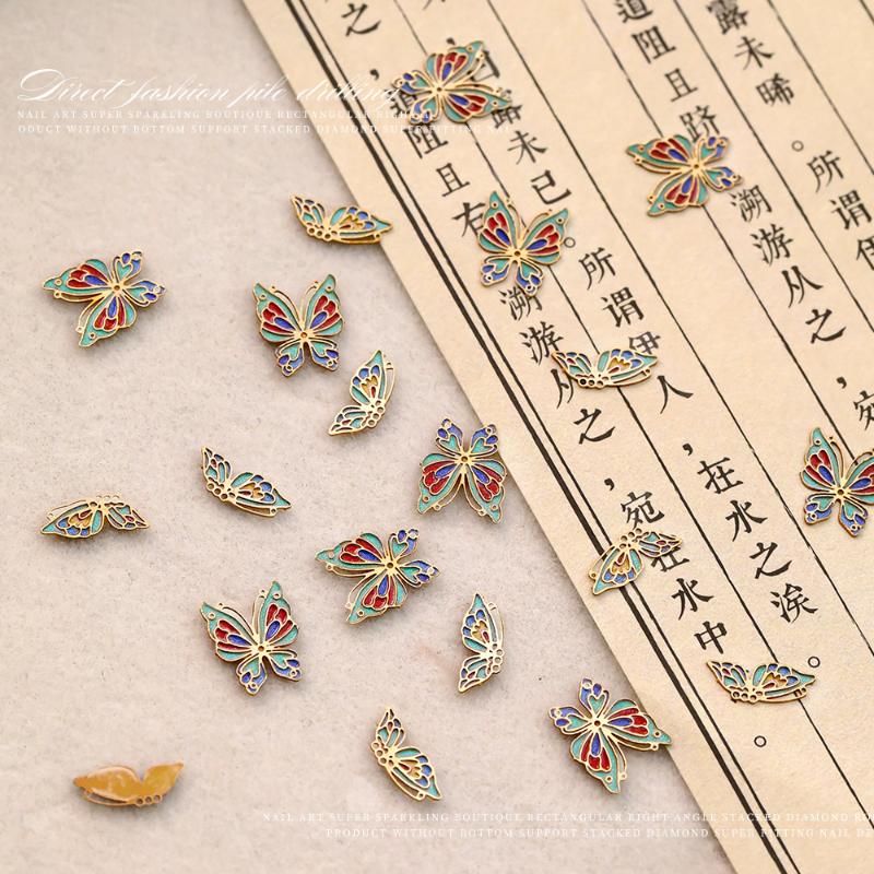 Chinese Enamel Copper Butterfly Nail Charms Painted Butterfly Nail Art Decorations For Diy Nail Accessories Charms Supplies