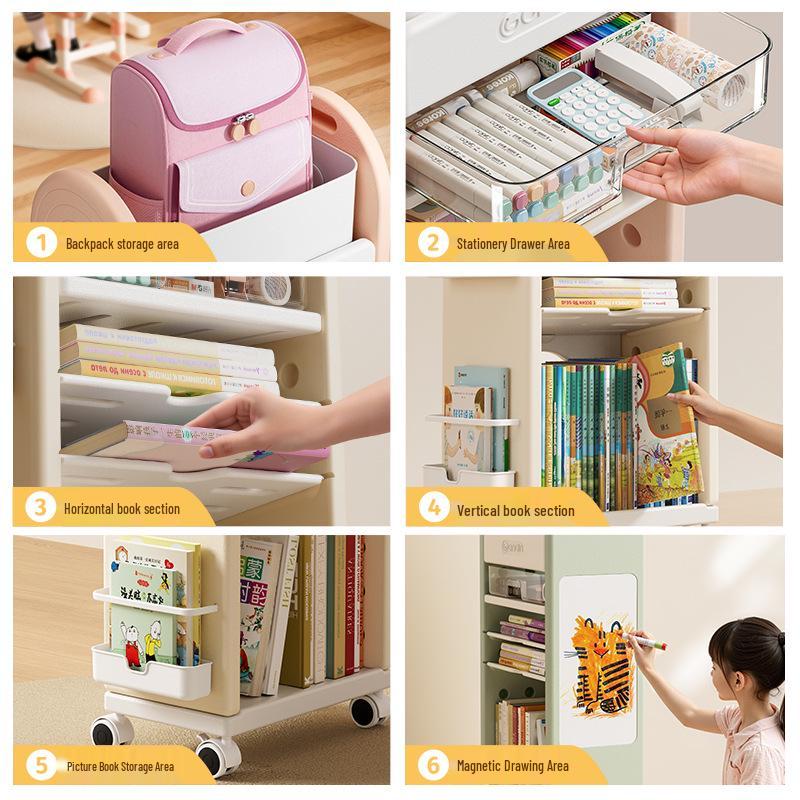 Fünfstöckiges Kinderbücherregal & Mobiles Aufbewahrungsregal, Mehrstöckiges Bücherregal & Rollwagen für Rucksäcke