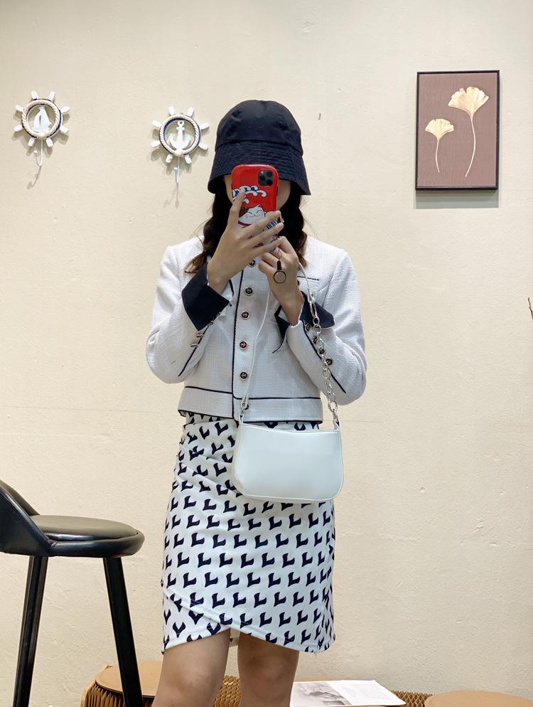 Korean Style Black Patchwork Metal Ring Underarm Baguette PU Shoulder Bag - Vintage Women's Crossbody Handbag