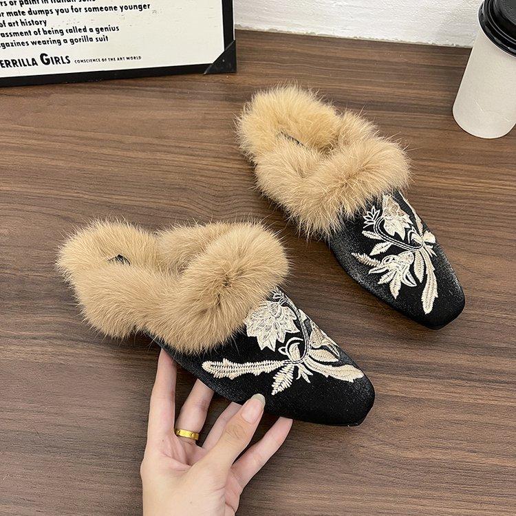 Women's Baotou Plush Slippers Padded Warm Winter Thick Bottom Heightened Home Slippers Casual Walking Indoor Shoes Snow Cotton Slippers