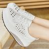 Women's Hole Sneakers Height Increase White Leather Platform Casual Summer Thick Sole Elevator Shake Shoes