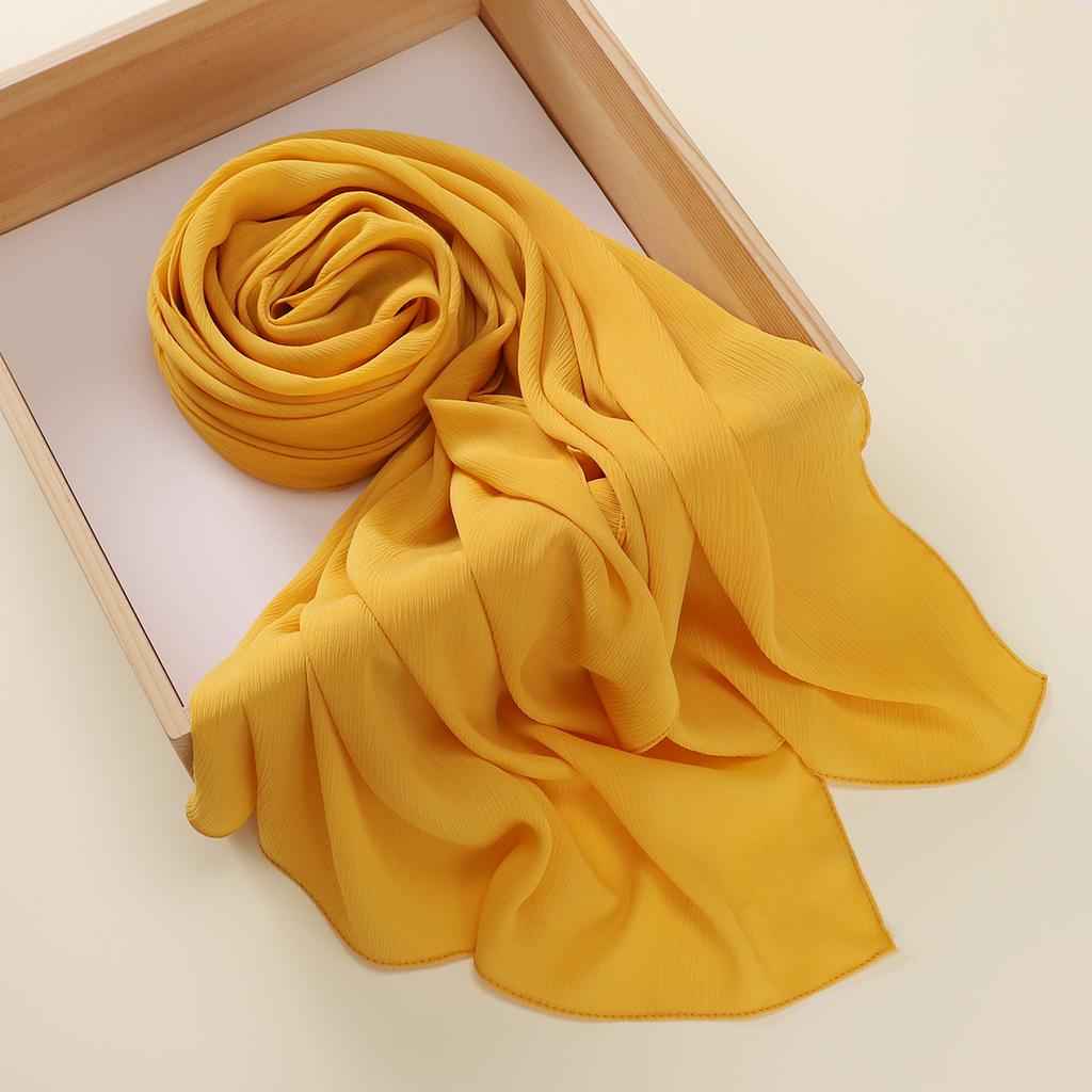 Muslim Plain Crinkle Hijabs Heavy Chiffon Scarf Arab Crepe Shawl Wraps Islamic Headband Solid Color Foulard Women
