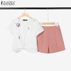 ZANZEA Women Short Sleeve Print Blouse and Shorts Summer Two Piece Suit Sets