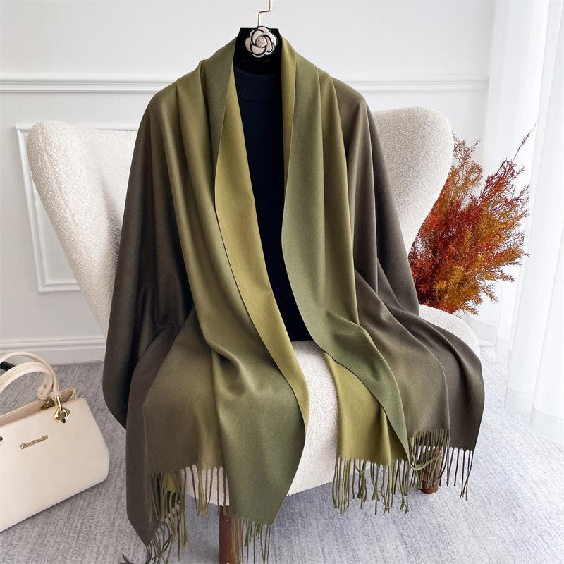Fashion Solid Cashmere Warm Scarf for Women New Design Pashmina Winter Double Color Shawl Wraps Bufanda Tassel Blanket Poncho