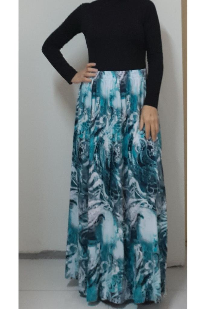 Damenstil Übergröße Rock Blau Gemustert 6-teilig Gekämmte Baumwolle Viskose Rock