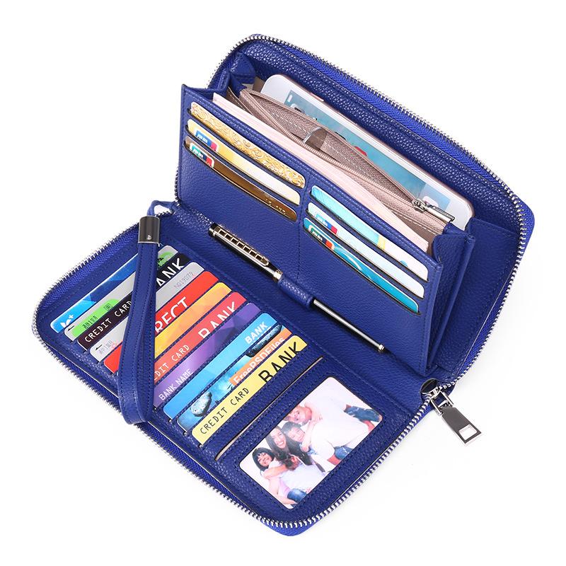 RFID Pu cuero mujeres carteras largas gran capacidad tarjetero monedero teléfono cremallera embrague