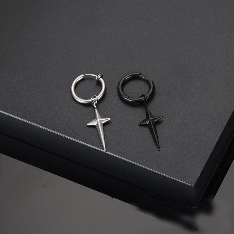 Non-fading Titanium Steel Cross Star Ear Clips - Unisex Retro Hip Hop Punk Jewelry