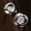 Silver Plated Eternal Love Zircon Stud Earrings - Rotating Retro Design, Hot Selling for Women