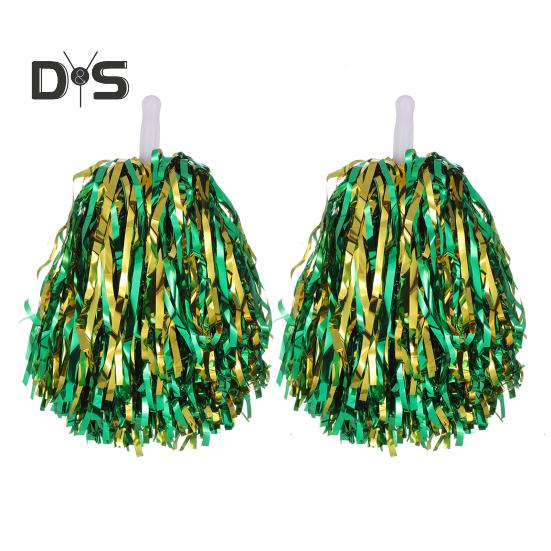 2Pcs Cheerleader Pom Poms Metallic Foil Cheerleader Pom Poms Hand Flowers with Handle for Sports Competitions Celebrations