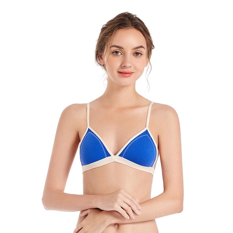 Thin Colour Blocking Underwear Triangle Cups Beauty Back Bra Thin Straps Small Gathering Bra Back Single Row Buckle