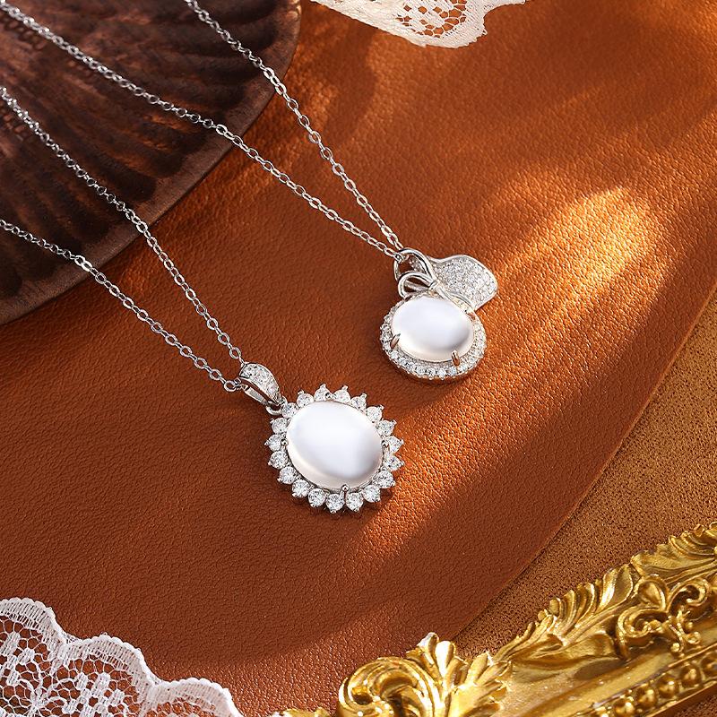 S925 Sterling Silver Natural Jade Necklace Full Diamond Luxury Transparent Jade Clavicle Chain Fashion Fine Silver Jewelry For Women