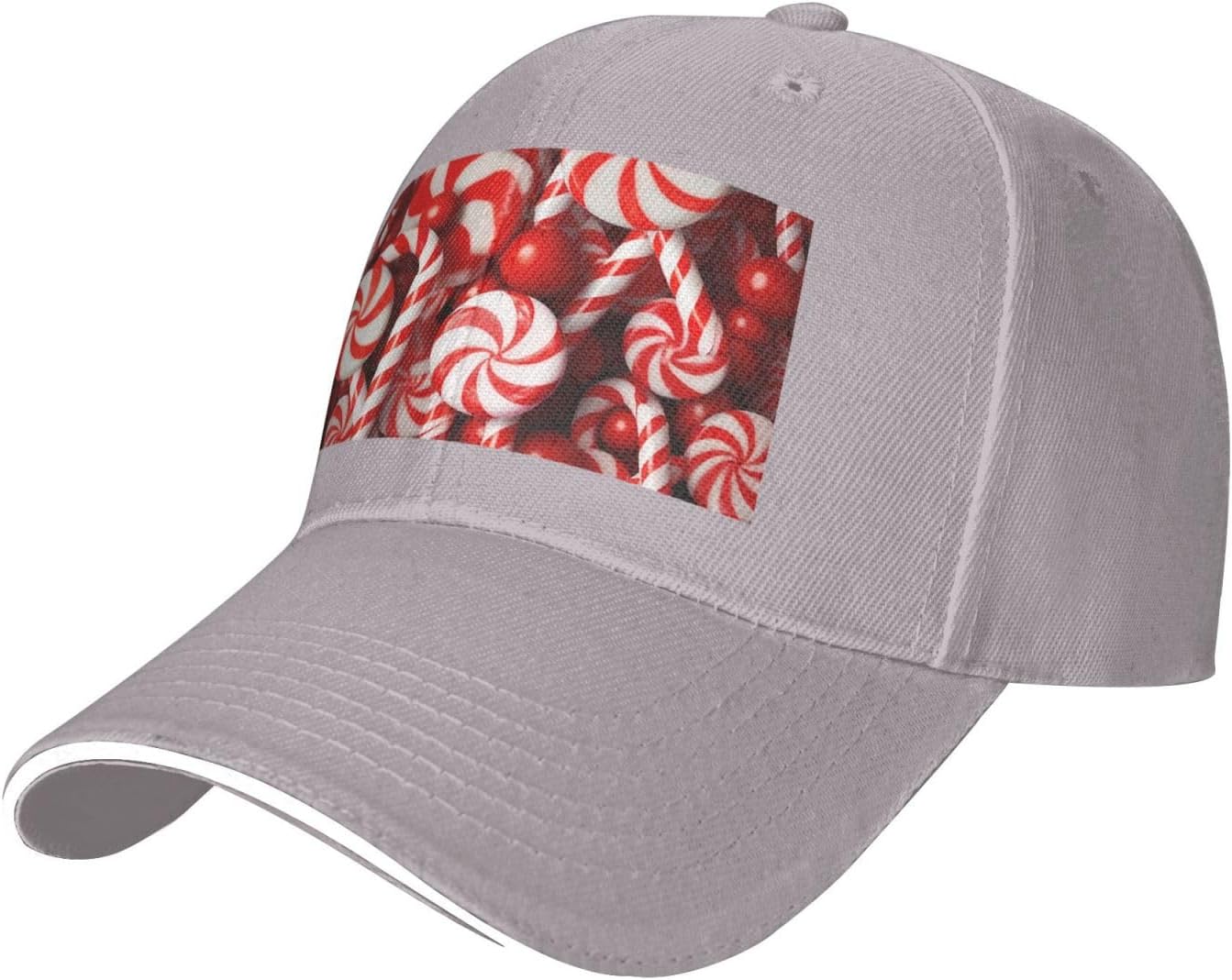 

Peppermint Candy Canes Print Baseball Cap Polyester Adjustable Summer Casual Dad Hat for Adults One Size