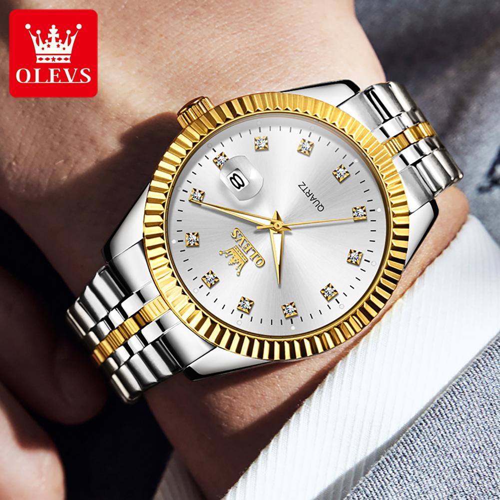 OLEVS Men's Watches Top Luxury Brand Original Quartz Watches for Man Fashion Diamond Scale Business Waterproof Wristwatches 5526