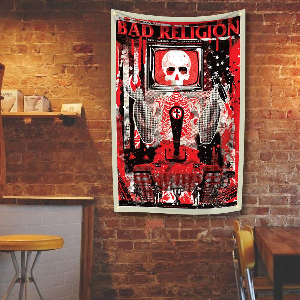 Bad R-Religions Punk Rock Band Flag 4 Holes Wall Tapestry For Living Room Home Dorm Decor Wall Art Decor Background Cloth