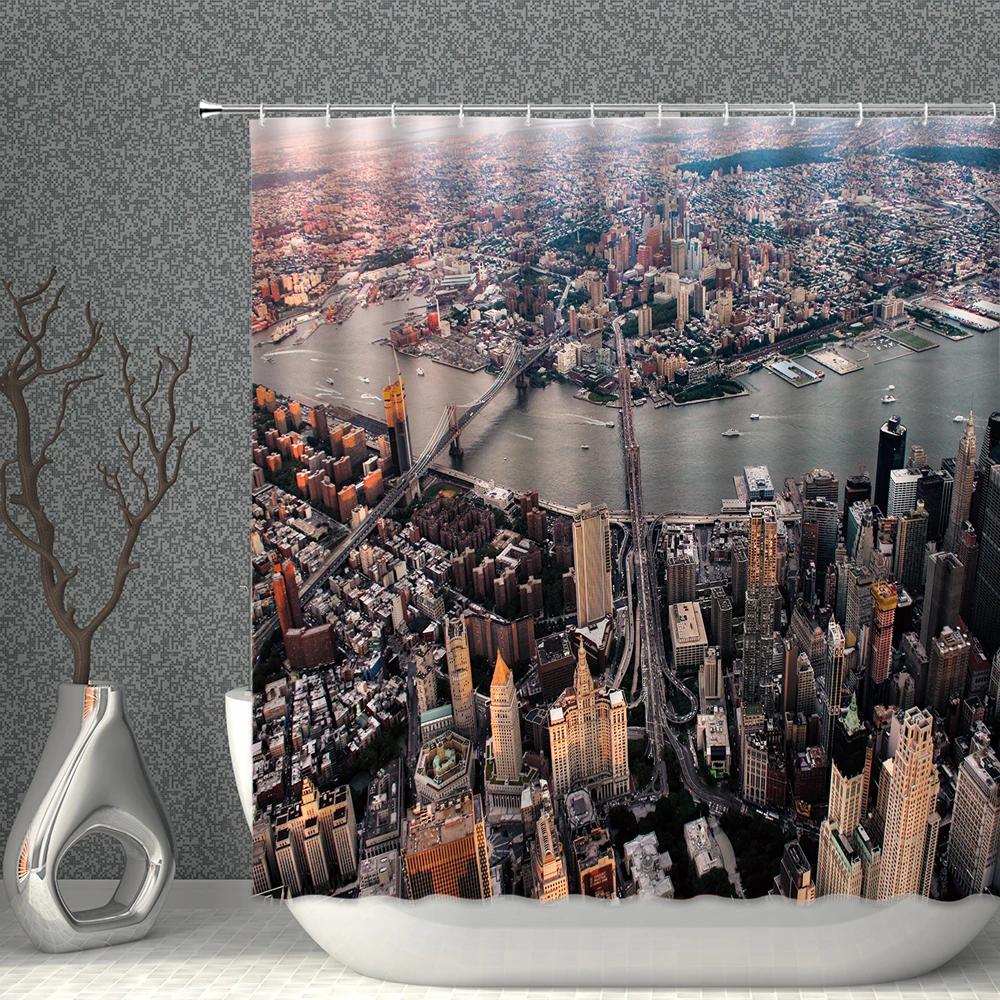 Scenery Shower Curtain Big Ben Golden Gate Bridge UK USA Building Landscape Bath Curtains Waterproof Cloth Bathroom Screen Decor