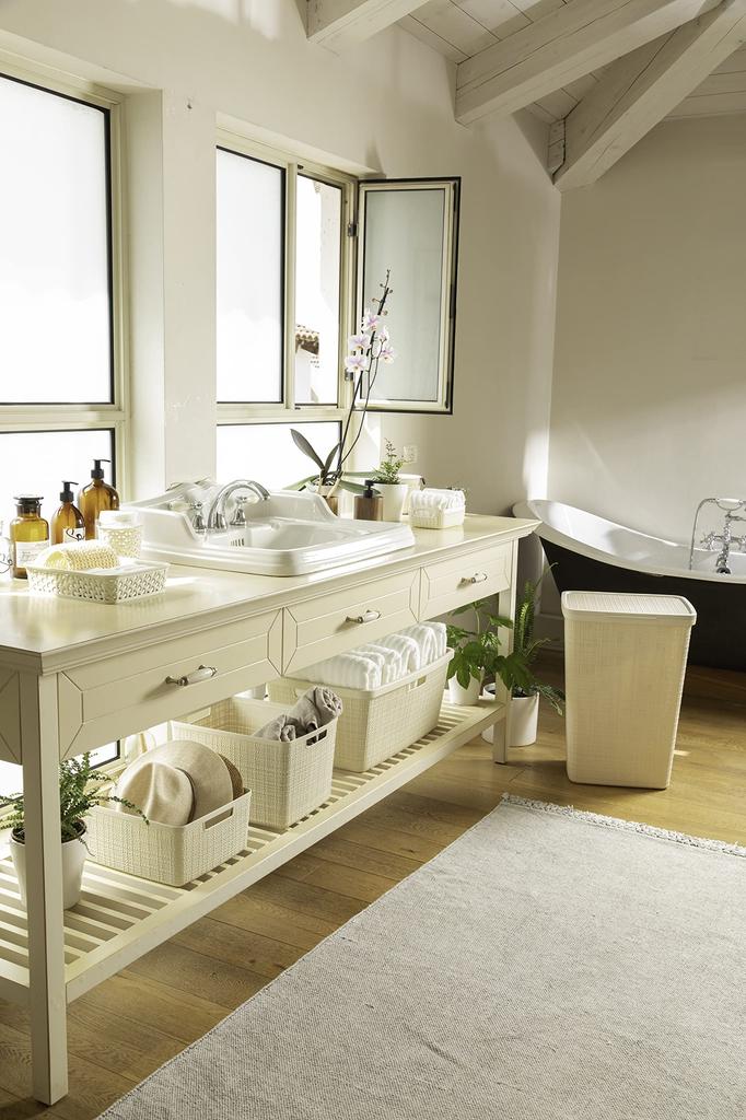 CURVER Großer Korb, Weiß, 20L, Jute, Wäschekorb, Stilvoll und Langlebig, Skandinavisches Design mit Leinenähnlicher Textur