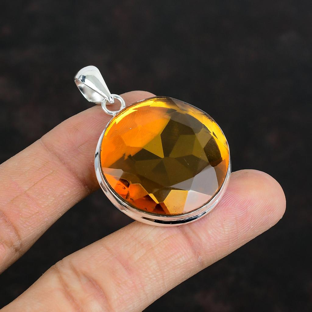 Faceted Citrine Pendant Genuine Gemstone Pendant 925 Sterling Silver Pendant Citrine Jewelry Handmade Pendant Gifts for Women Silver Jewelry