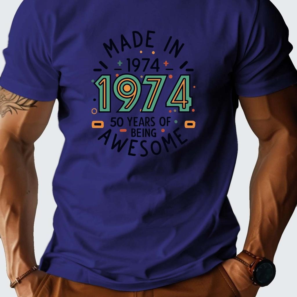 Made In 1974 50 Years of Being Awesome Graphic Tee Mens Casual Cotton TShirt