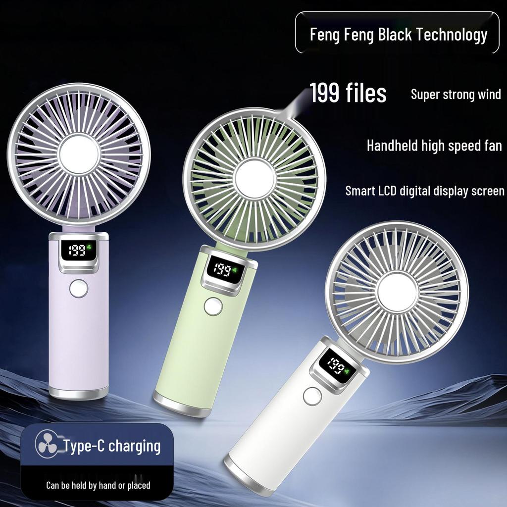 High-Speed Handheld USB Rechargeable Mini Fan with Digital Display